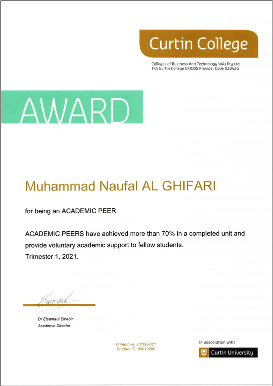 Curtin College Academic Peer Award