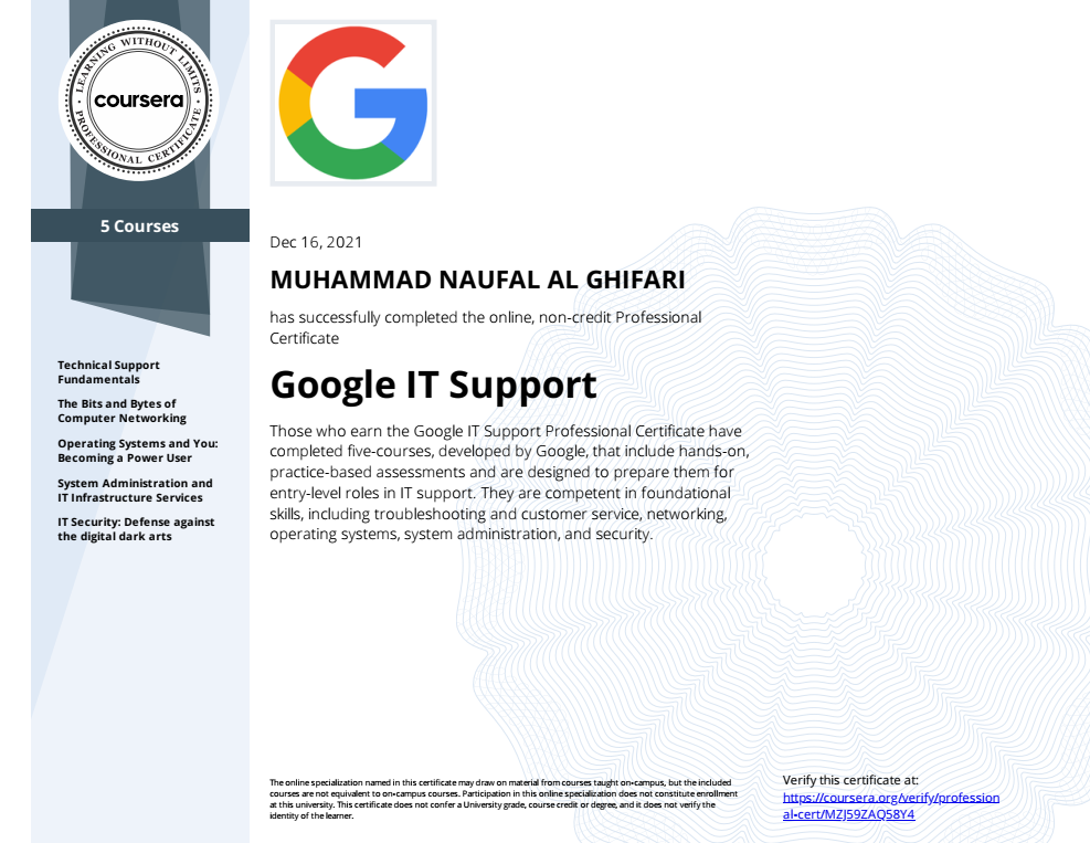 Image of Google IT Support certificate