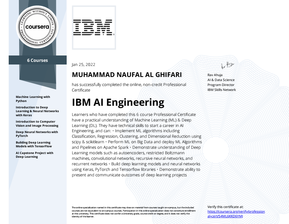 Image of IBM AI Engineering certificate